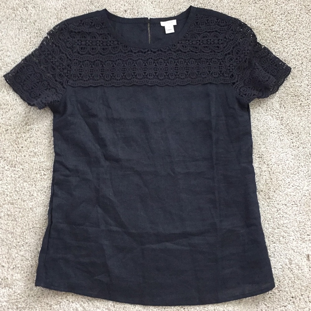 EUC J. Crew Linen and Lace Top, size 4